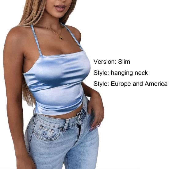 Camisole charmante et élégante de couleur unie pour femmes, haut court à bretelles pour un usage quotidien, fête, vacances