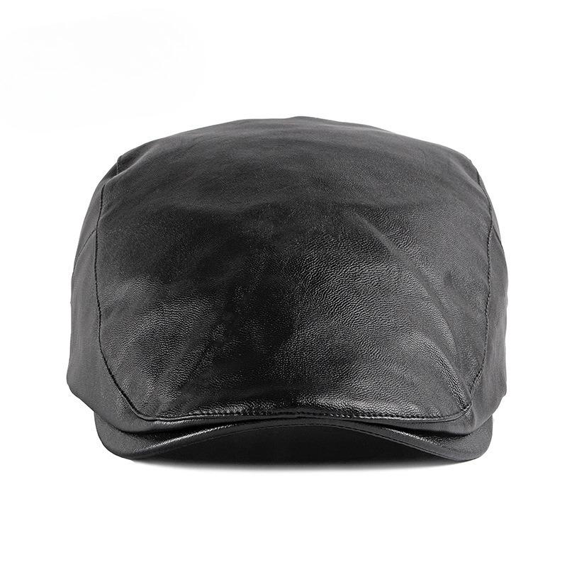 Vintage PU Leather Flat Cap for Men Women British Style Beret Autumn Winter Warm Newsboy Cap Fashion Adjustable Duckbill Hat