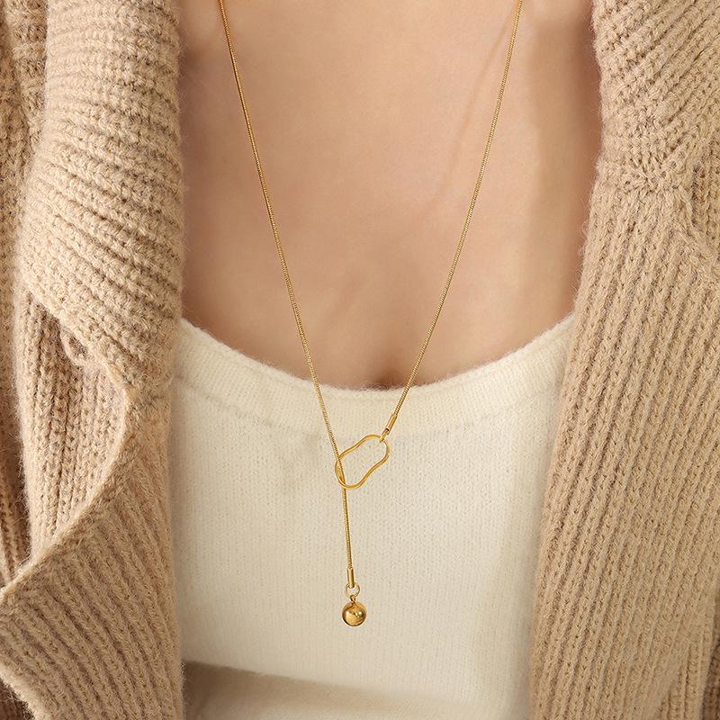18k Gold Plated Geometric Tassel Sweater Necklace with Snake Bone Chain
