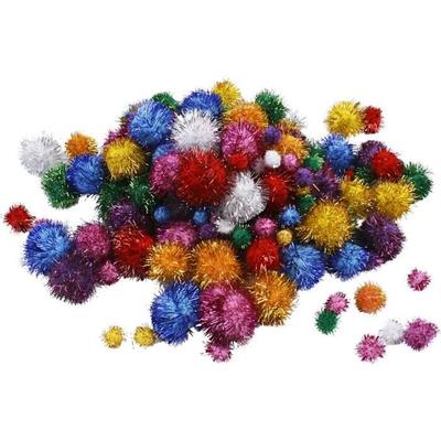 Mix of Round, Shimmering, Soft, Fluffy Pom Poms In Different Sizes. Ref 518920