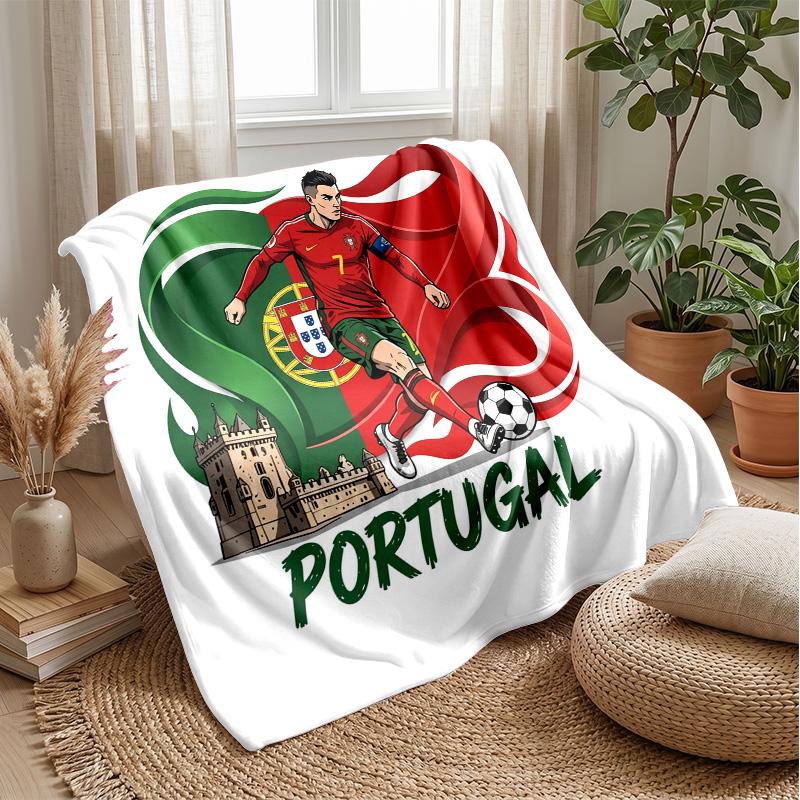 Portugal Football Printed Flannel Blanket Skin Friendly Warm Decorative Throw for Indoor Couch Bed Daily Use
