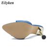 Fashion Eilyken Summer Slippers Design Strange Women Mule Thin Heels Sandals Flip Flops Pointed Toe Slides Party Shoes