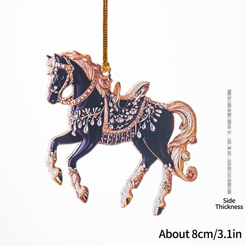 2D Acrylic Horse Pendant Christmas Tree Ornament New Year Decoration Navidad Party Decoration Xmas Ornament Charms Supplies