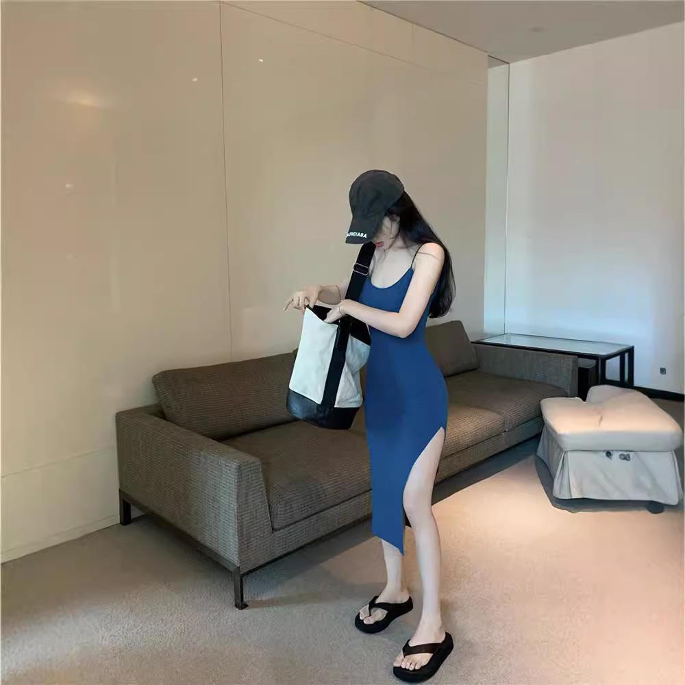 Split Suspender Dress Women's Summer Thin Year New Medium and Long Dress Pure Desire Spice Girl Sexy Hip Skirt