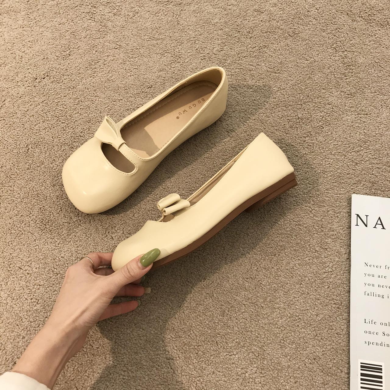 

Mori round head late evening wind literary soft-soled single shoes female 2025 fairy retro bow Doudou shoes female summer 39