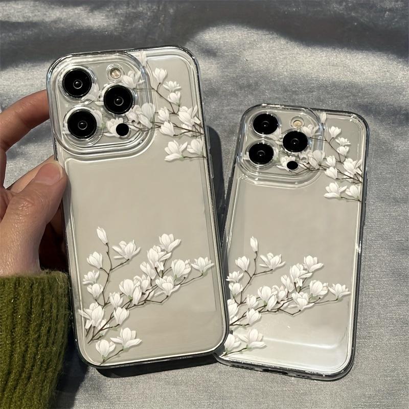 Magnolia pattern transparent phone case suitable for iPhone 17 16 15 14 13 12 11 Pro/Max/Plus anti drop and shockproof