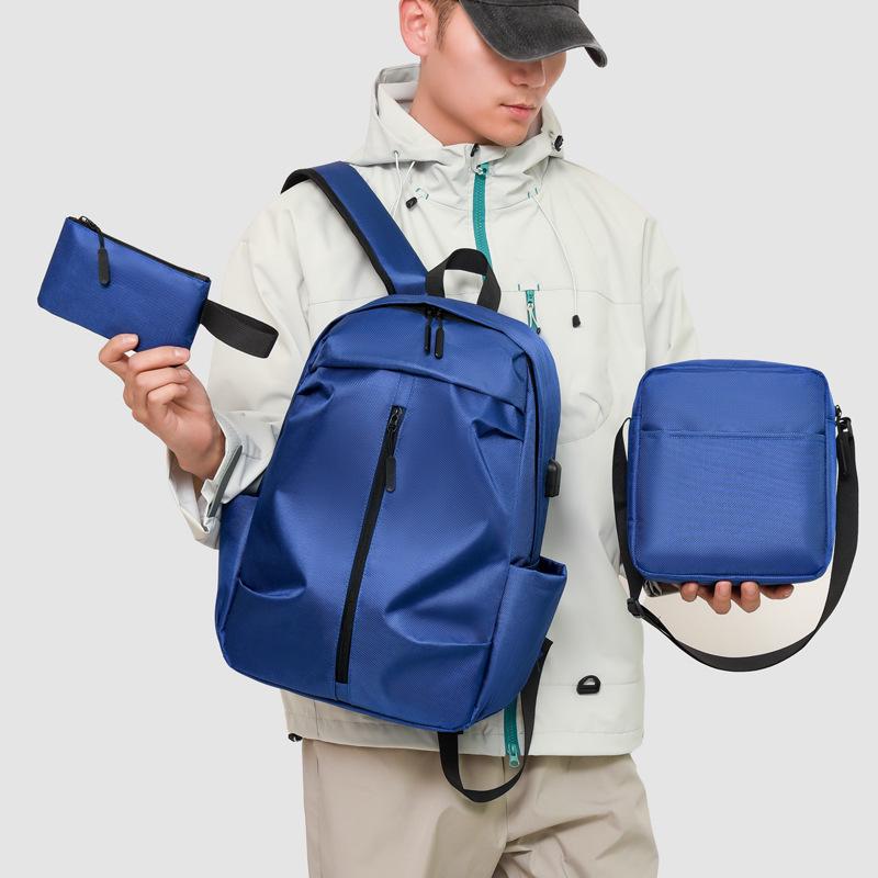 Men's Large Capacity Casual Backpack with Printed Logo, Double Straps, Laptop Compartment, Travel & School Use.