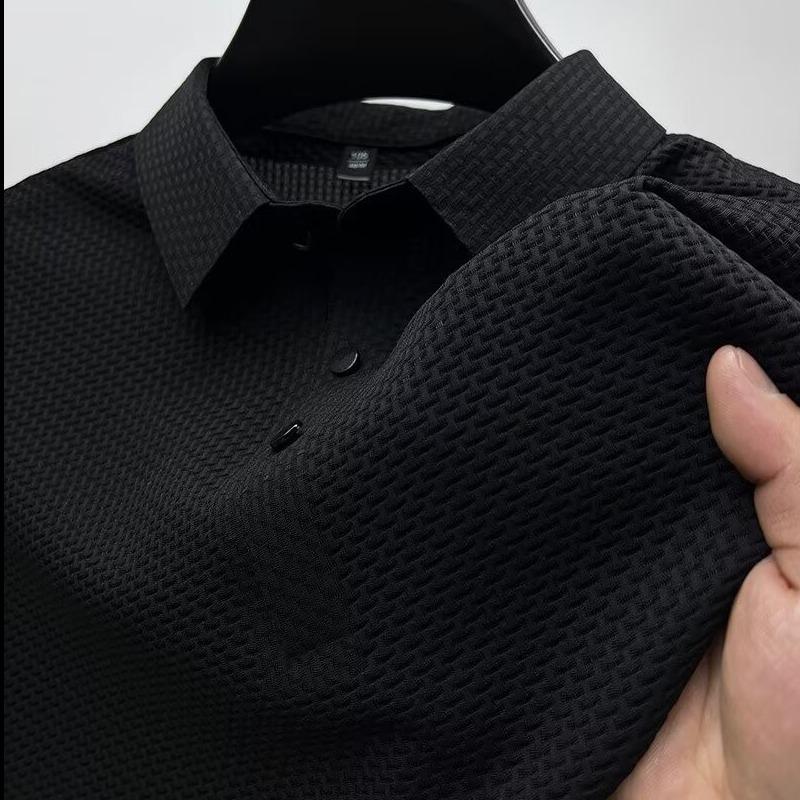 Pánské evropské a americké polo s krátkým rukávem z ledového hedvábí - Bezešvé, Vysoká elasticita, Kulatý výstřih, Business casual