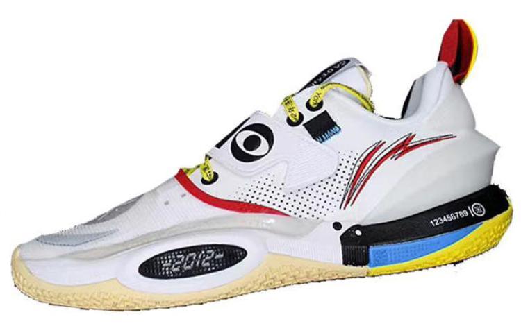 Solestage x Li Ning All City 10 Wade Scarpe da Basket Basse Antiscivolo Resistenti all'Abrasione Uomo Bianco Rosso Giallo ABAS173-4