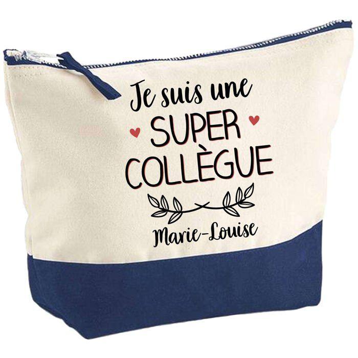 Trousse de maquillage - PLANETEE - Pochette fond bleu «Marie-Louise Super Collègue» - Grand format - Coton - Impression HD
