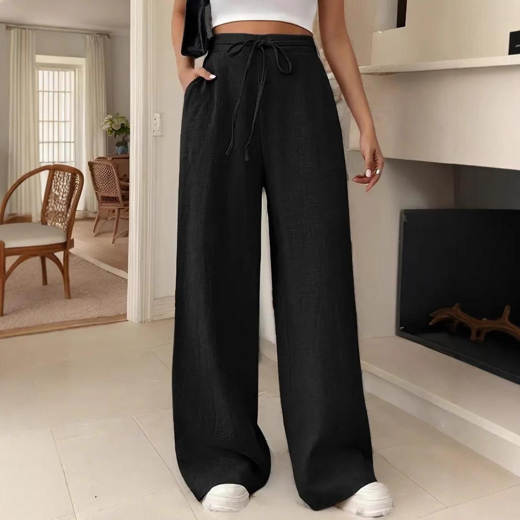 Wide Leg Floor Length Pants Women Drawstring Pant Loose Y2k Streetwear Capris Pockets Casual Sports Summer High Waist Basics