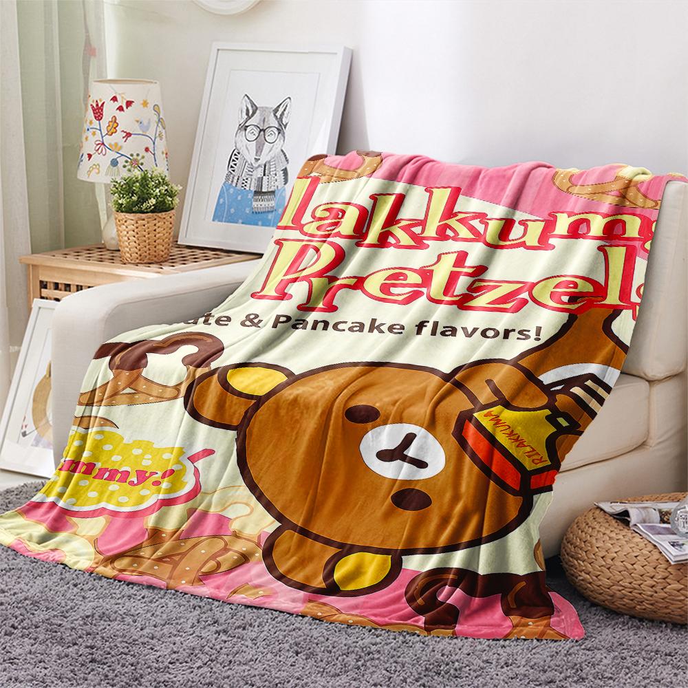 1PC Rilakkuma Print Flannel Blanket, High quality All Seasons, Home Decor, Warmth and Comfort, Perfect for Christmas Gifts