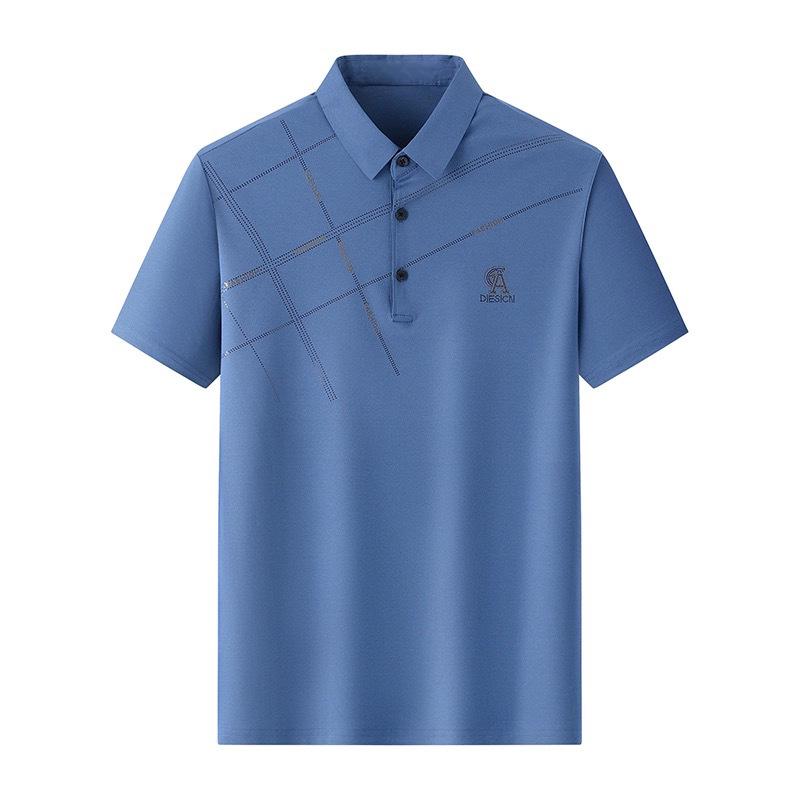 

Men s Ice Silk Short Sleeve Polo - Business Casual Summer Shirt for Middle-Aged Dads 3XL темно-синього кольору