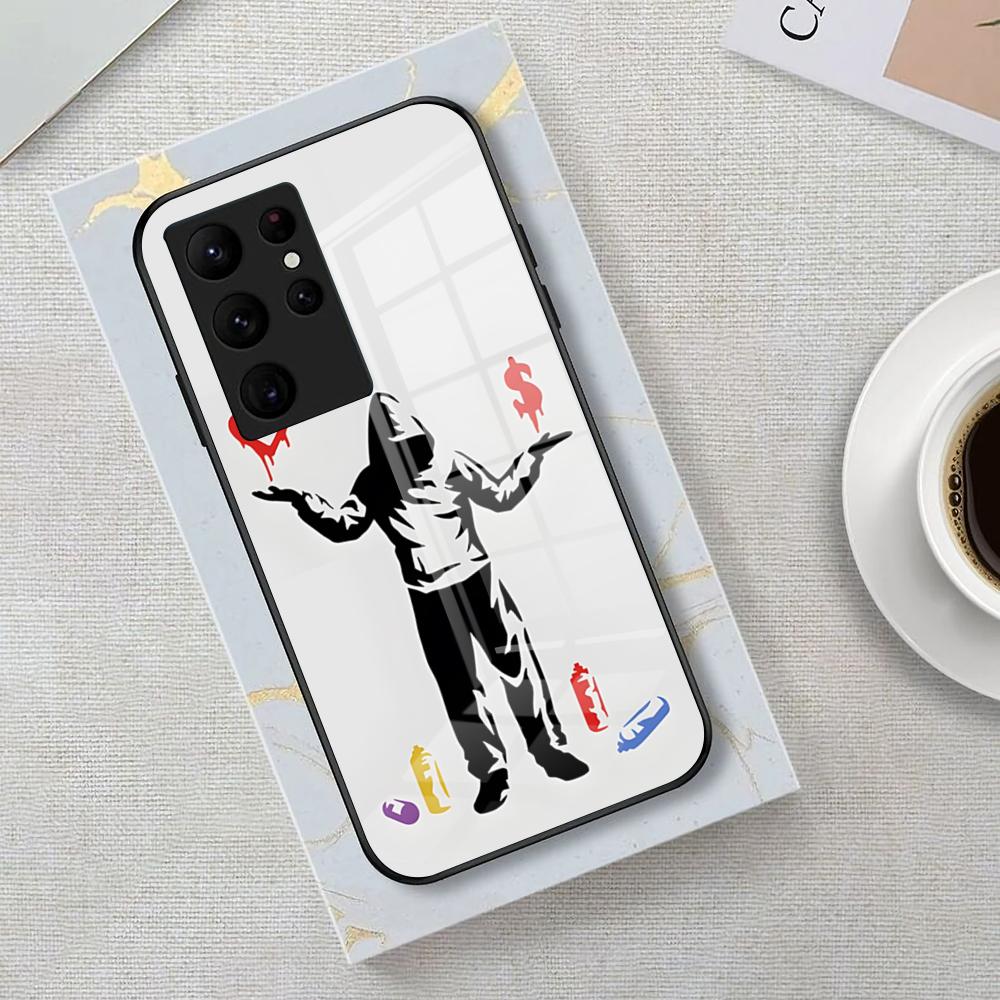 Street Art B-Banksy Graffiti Phone Case For Samsung S26 S25 Edge Ultra 23 22 21 20 Ultra Plus S24 Fe Glass Cover