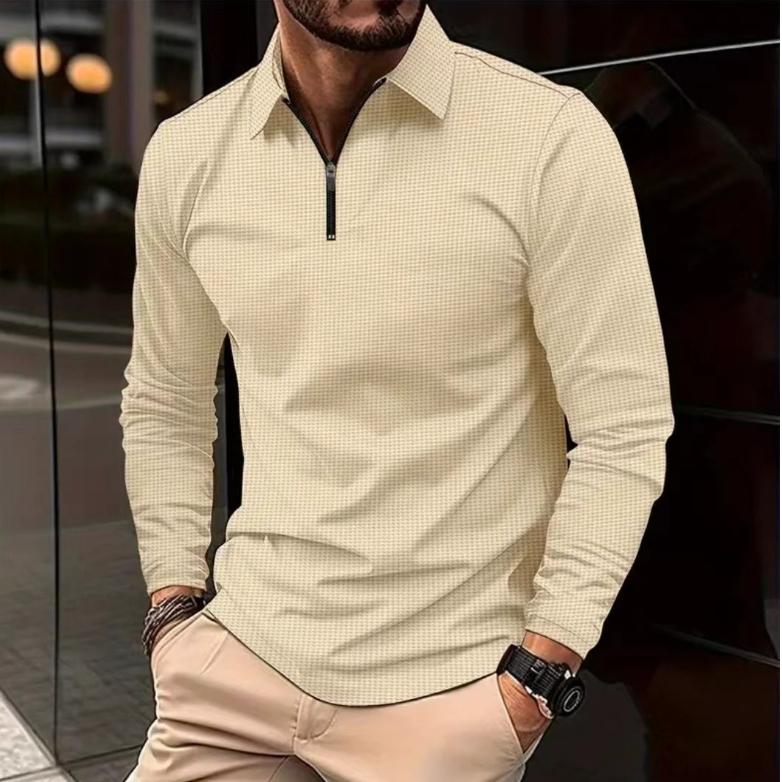 Men's Long Sleeve Polo Shirt Quarter-Zip Collared Solid Color Business Casual Top Pullover Golf Shirt Tee Tops