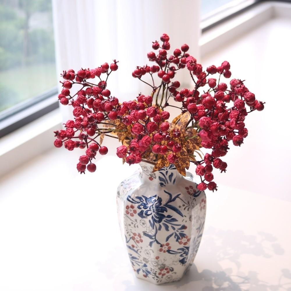Fruit With Leaves Artificial Pomegranate Branches Wedding Home Decoration