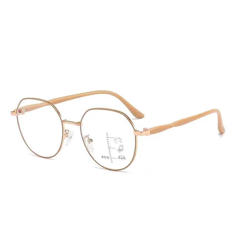 Damen Multifokale Brille mit rundem Rahmen Herren Damen Ultraleicht Nah- und Fernsicht Alterssichtigkeit Brille Luxus HD-Gläser Lesebrille