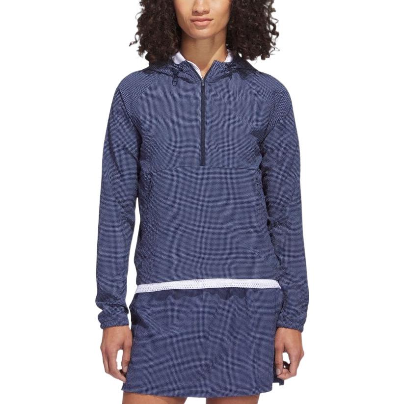 adidas Solid Color Half-Zip Hooded Jacket Women Jackets Navy-Blue HS8971