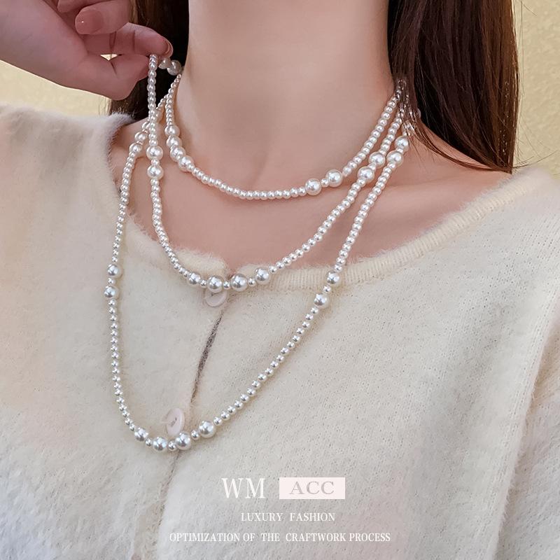 

Винтажное модное длинное ожерелье с жемчугом, элегантная и изысканная цепочка для свитера, элегантные и универсальные аксессуары для ожерелья 1#