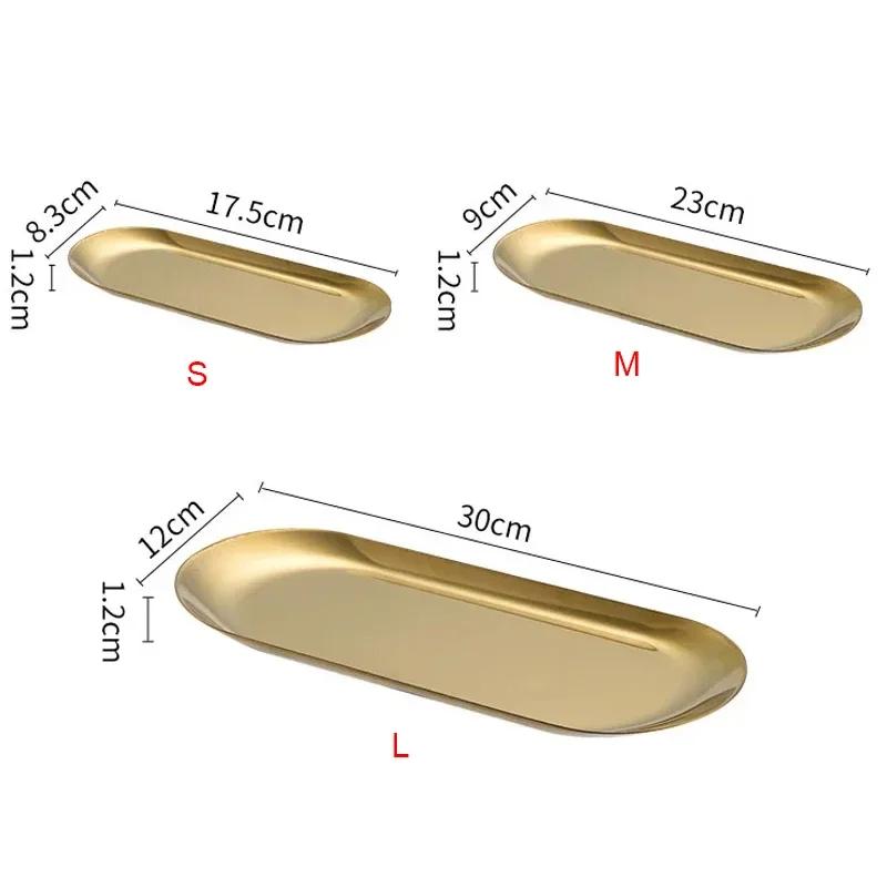 Stainless Steel Oval Serving Tray Towel Storage Dish Plate Fruit Dessert Sushi Snack Serving Dishes Gold Trinket Display Trays