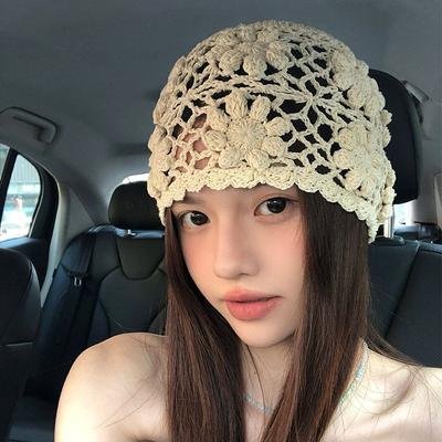 Chapeau ajouré tricoté au crochet fait main pour femmes, chapeau slouchy fin doux et rétro, chapeau bandeau