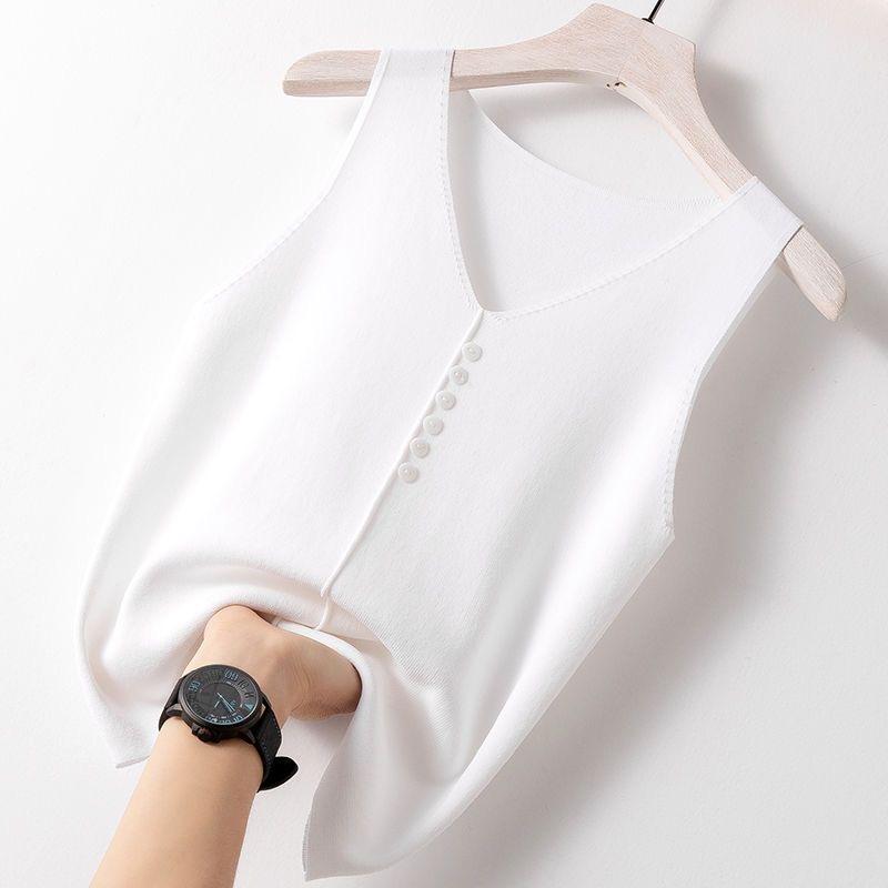 

Женская блузка большого размера без рукавов из ледяного шелка с короткими рукавами и V-образным вырезом, верхняя часть, жилет 2XL белый