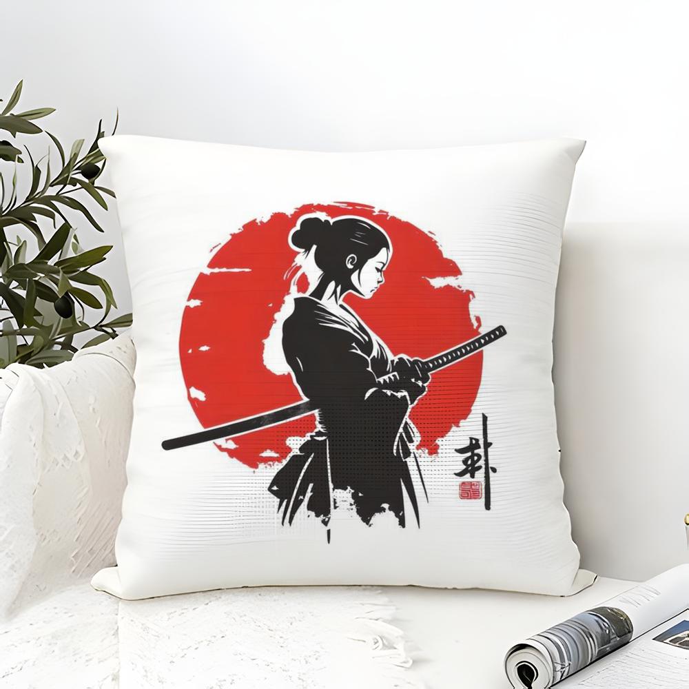 Classic And Handsome Shogun Samurai Pattern Pillow Case Linen Pillow Case Sofa Home Decor Cushion Cover Cushion Cove