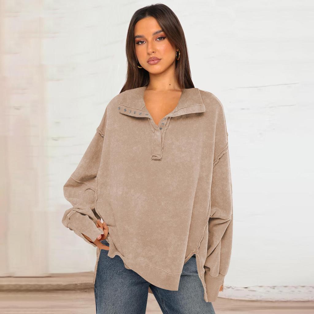 Sweatshirt for Women Trendy Button Henley Neck Pullover Long Sleeve Tops Casual Fall Clothes
