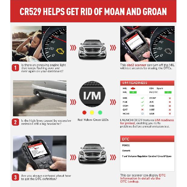 Launch Creader 529 CR529 Автомобильный OBDII сканер Диагностические инструменты для автомобиля Проверка двигателя OBDII сканеры Launch Obd2 сканер X431