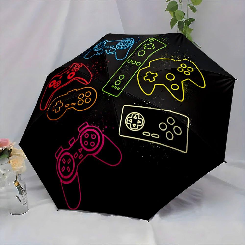 

Automatic Folding Umbrella Colorful outlines of gaming controllers. Portable collapsible design, casual outdoor accessory, Christmas birthda