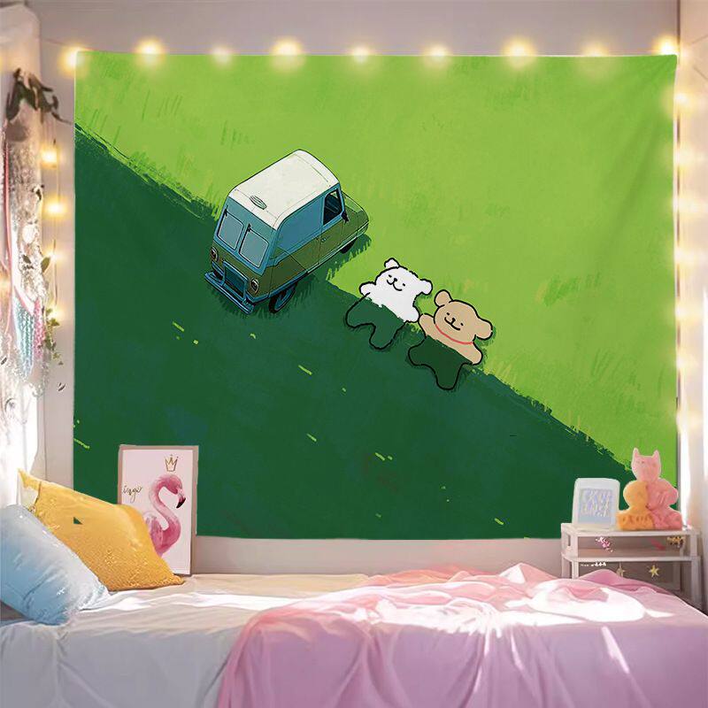 Spring Line Puppy Background Cloth Cartoon Anime Wall Hanging Tapestry for Bedroom  Dorm Decor