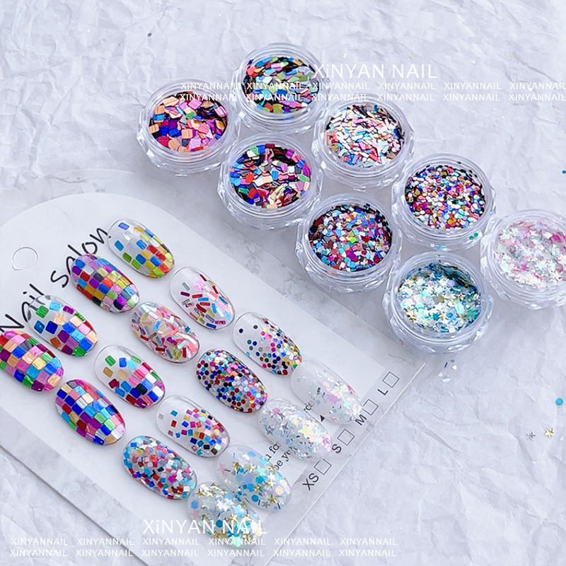 1Jar Colorful Iridescent Laser Nail Glitter Decoration Mixed Colors Sequin Flakes Manicure Accessories Diy Nail Art Design