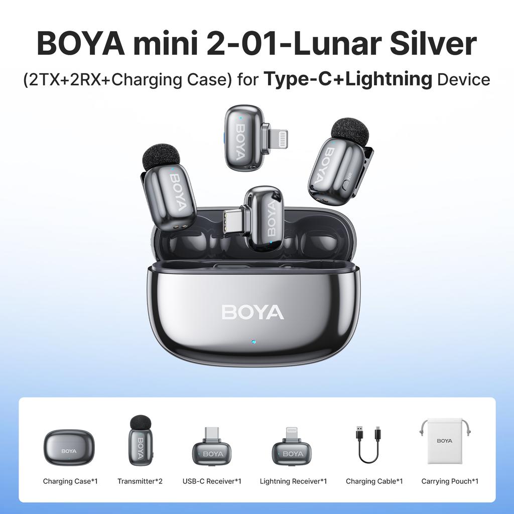 BOYA Mini 2 Trådløs Lavalier Krave Mini Mikrofon Støjreduktion til iPhone 6-17 USB-C Android Smartphone PC Live Streaming