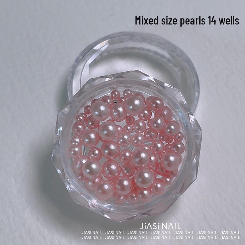 Christmas 12-Grid Mixed Color Pearl Nail Art High-Gloss 3D Beads Decorations