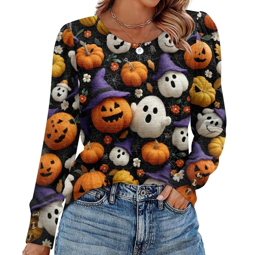 Women's Halloween Print Fashionable Long-sleeved Top