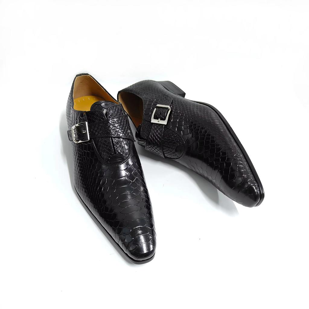 Fashion High Class Men Shoes Handmade Loafers Office Formal Wear Serpentine Pattern Printed Monk Style Fashion Handcraft Buckle Man Shoe