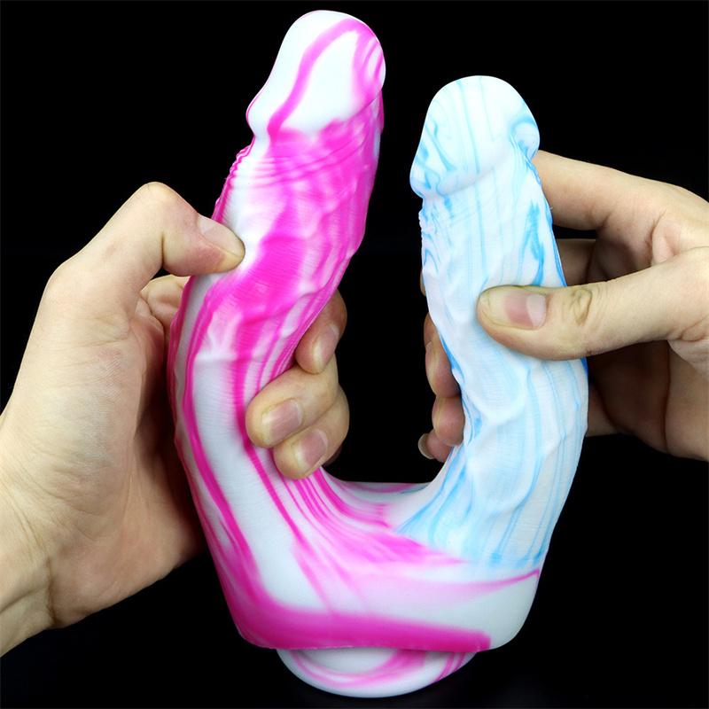 Two-pronged Mixed Color Silicone Double-headed Penis Size Fake Penis Female Anal Plug Masturbation Device Adult Products