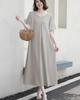 Yino Long Dress with and Short Loose Puff Plus Summer Women's V-Neck Tuck, Sleeves, Cute, Fit, Sleeves, Pockets, Sizes, Slimming, Stylish, Elegant,