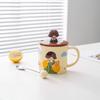Milk Fufu Cartoon Cute Cup Girls Ceramic Mug Couple Water Cup Home Office Breakfast Cup with Lid Spoon