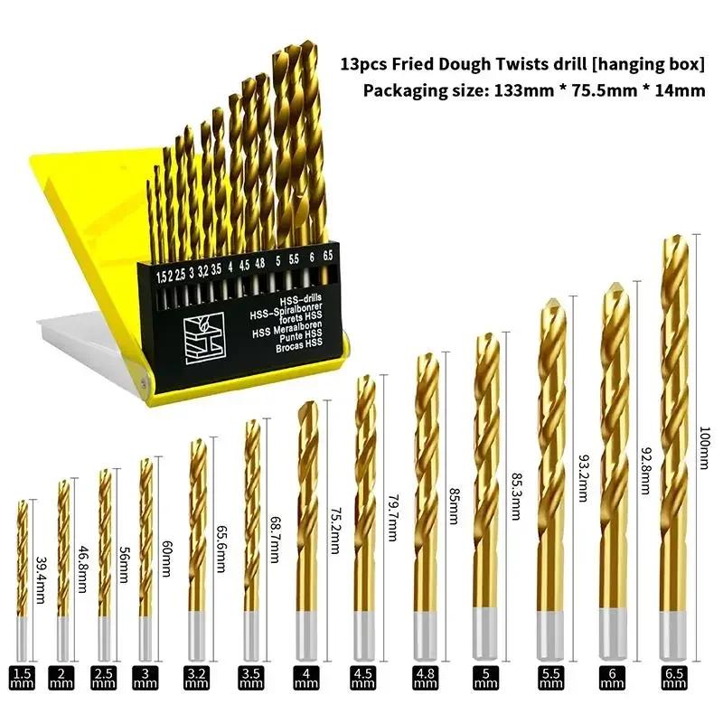13Pcs 1.5mm-6.5mm Twists Drill Bit Set Metric Drill Kit Woodworking Metal Bit Tools For Ceramic Tile Glass Marble Concrete
