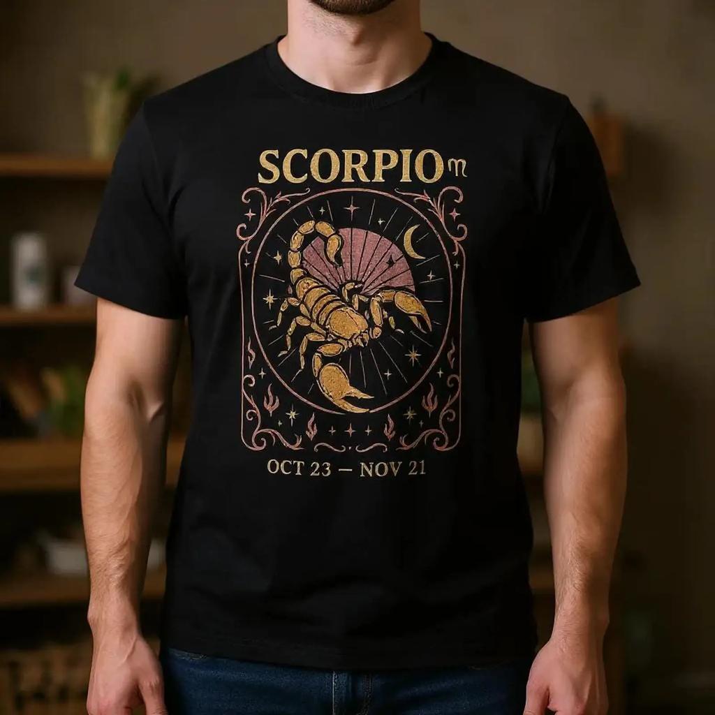 Scorpio Zodiac Sign T Shirt Vintage Astrology Horoscope For Season Vintage Stylish Top For Everyday Wear Stretched