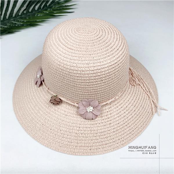 New Women's Straw Hat Spring and Summer Outing Wreath Sun Hat Sun Hat Seaside Big Edge Bow Fisherman Hat