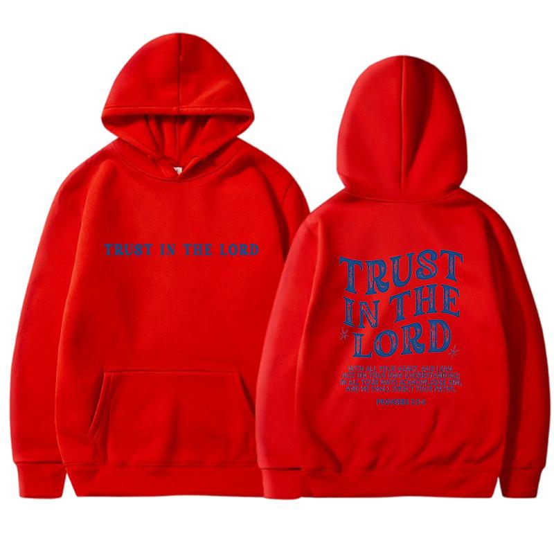 TRUST IN THE LORD Women Plus Size Casual Hooded Sweatshirt Solid Color Letter Printed Long Sleeve Plush Sweatshirt