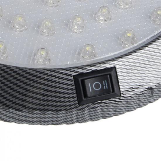 Universal LED Car Overhead Ceiling Dome Light Lamp Carbon Fiber Look Bezel Round