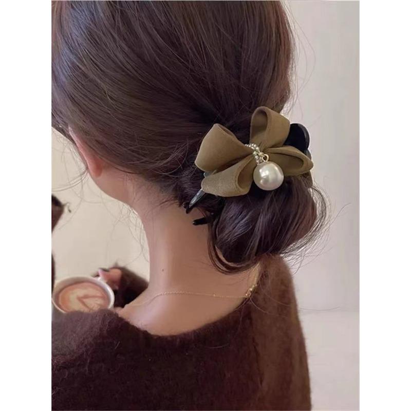 Delicato fermaglio per capelli con fiocco in velluto Fermaglio per capelli grande premium Fermaglio per capelli con perla francese sul retro