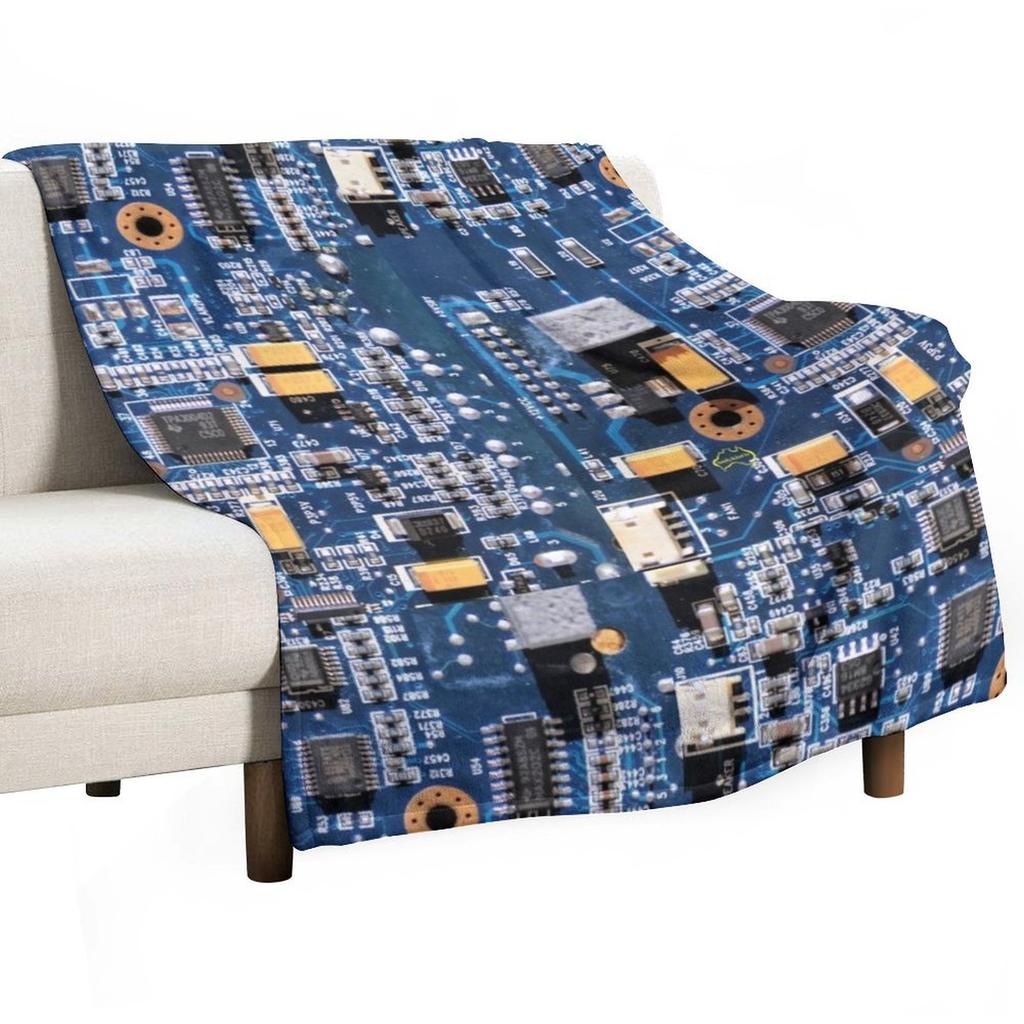 Blue Circuit Board Throw Blanket Furry Decorative Beds Soft Big Beach Blankets