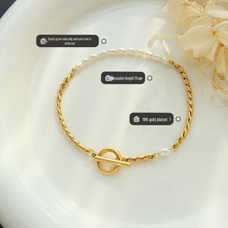 Korean Fashion Freshwater Pearl Bracelet with 18K Gold OT Clasp