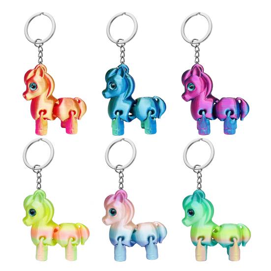 Multi Jointed Horse Keychain Gradient Color 3D Printed Animal Figurine Miniature Horse Pendant Backpack Bag Desk Decoration