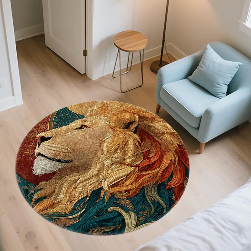 Lion King Pattern Round rug,Carpet Rug for Living Room Bedroom  Playroom ,Non-slip Floor Mat,Holiday Gifts and Birthday Gifts.
