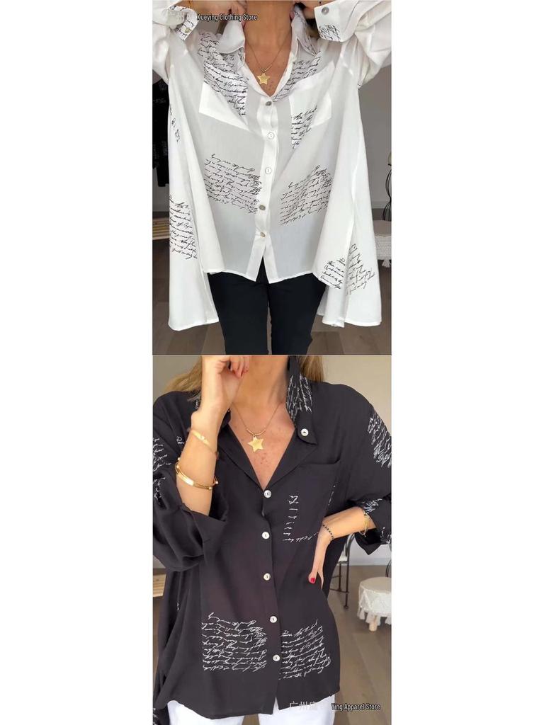 Women's European/American Printed Loose Swallowtail Commuting Shirt - Spring/Summer Collection